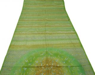 Weinlese Saree Art Silk Floral Printed Indien Sari Stoff Grün Deco Kleid Handwer Bild