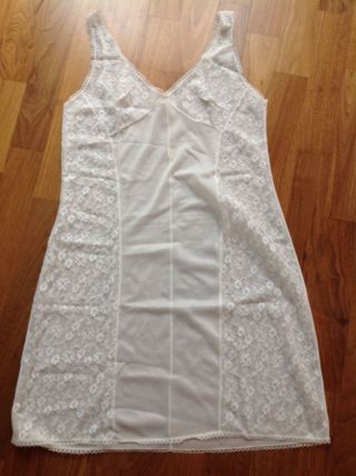 Antikes Nachthemd,  Negligee,  Unterkleid Mit Spitze,  Weiß,  Größe 42,  Perlon Bild