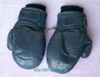 Herren Handschuhe – Fäustlinge – Blau – Ca.  Größe 9 – Ca.  60er/70er Jahre – Leder Bild