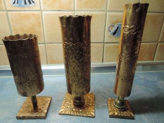 3 Kupfer Vasen,  Krug,  Becher,  Gehämmert,  Stiel Aus Messing,  Sockel Kupfer Bild