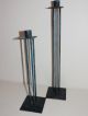2 Handgefertigte Kerzenständer Aus Metall,  Blau Gebürstet,  Unbed.  Lesen,  Top Gefertigt nach 1945 Bild 1