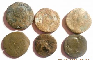 6 Römische Bronze Münzen,  2 Asse,  Dublone,  Sisterz Bild