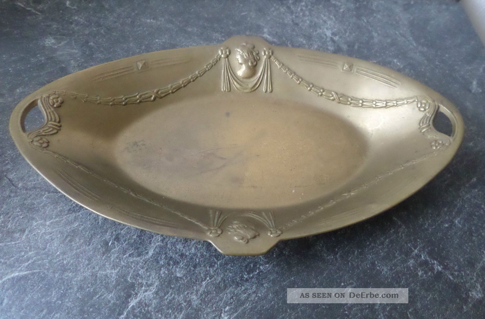 Wunderhübsche Massive Messingschale - Jugendstil – 30 Cm Lang Gefertigt nach 1945 Bild