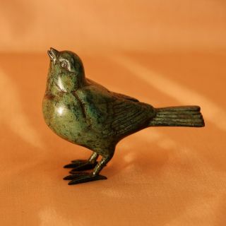 GrÜn Bronze Skulptur Figur Spatz Vogel Vögel Bird - 0,  45kg 14x5x10cm Bild