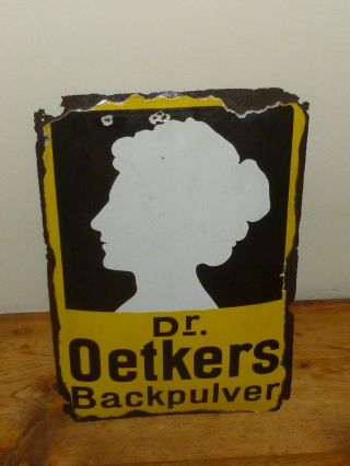 ,  Dr Oetkers Backpulver,  Emailschild Dutt Hochgesteckt Modell 1898 Bild