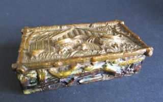Kleine Außergewöhnliche Antike Schatulle Dose Relief Wohl Bronze Relief Bild