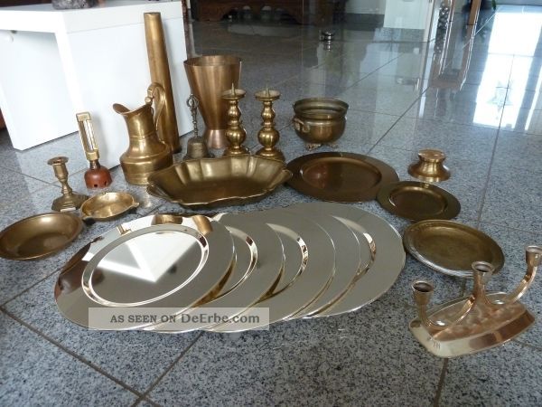 Messingkonvolut - Schrott,  Silberauflage,  Leuchter,  Krüge - Deko - TrÖdel Ca.  12,  3kg Gefertigt nach 1945 Bild