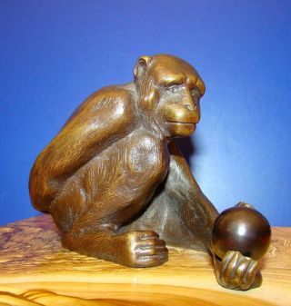 Seltene Antike Bronze Figur Schimpanse Mit Kugel Bild