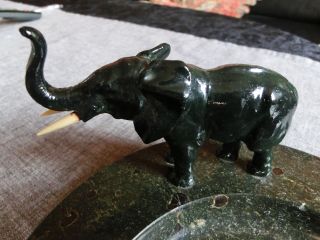 Alte Mamor Schale Mit Elefant Bronze ? DunkelgrÜn,  Durchmesser 19,  8 Cm Bild