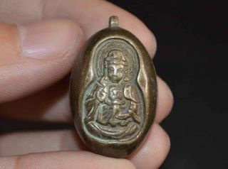 Alte Tibet Kupfer Hand Geschnitzt Guanyin Anhänger Signiert China Schmuck Bild