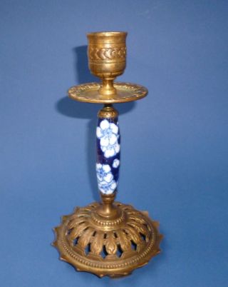 Antik: Kerzenleuchter Messing Kombiniert Mit Keramik - Blau Und Weiß Bild