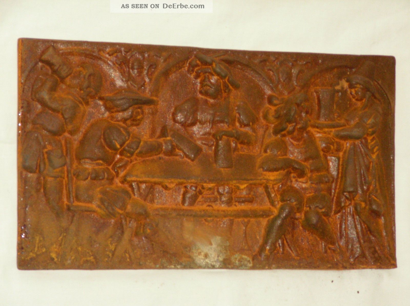 Alte Schwere Kaminplatte,  Gußeisen,  Rostig,  Metallbild,  Wandrelief,  Metallrelief Eisen Bild