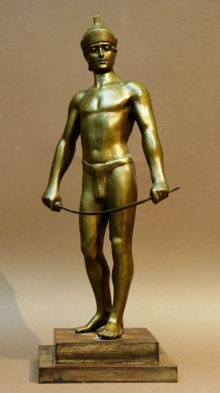 Alte Rarität ' Gladiator ' Figur Aus Bronze Auf Holz Sockel Bild