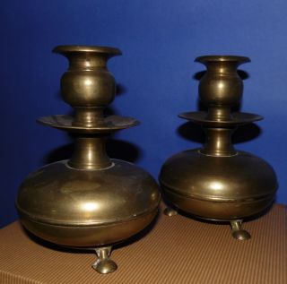 Paar Antike Messing Leuchter Kerzenhalter 19.  Jh. Bild