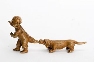 Bronze Miniatur Kind Mit Hund,  Wiener Bronze? Wohl 20.  Jhdt Bild