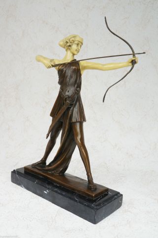 Bronzefigur Bronze Diana/artemis Göttin Der Jagd Skulptur Statue Signiert Preiss Bild