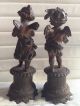 2x Putti Engel Bote Zinkguss Bronziert Hübsche Sockel Post Flügel Antik Putto Metallobjekte Bild 1