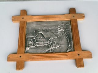 Zinn Relief Bild Im Eiche Rustikal Rahmen - Motiv Mühle Bild