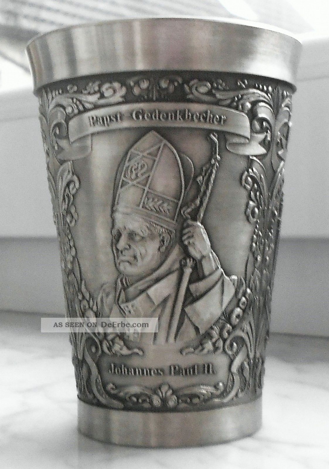 Papst Johannes Paul Ii Gedenkbecher Zinn - Becker 95 Zinn Kelch Christlich Gefertigt nach 1945 Bild