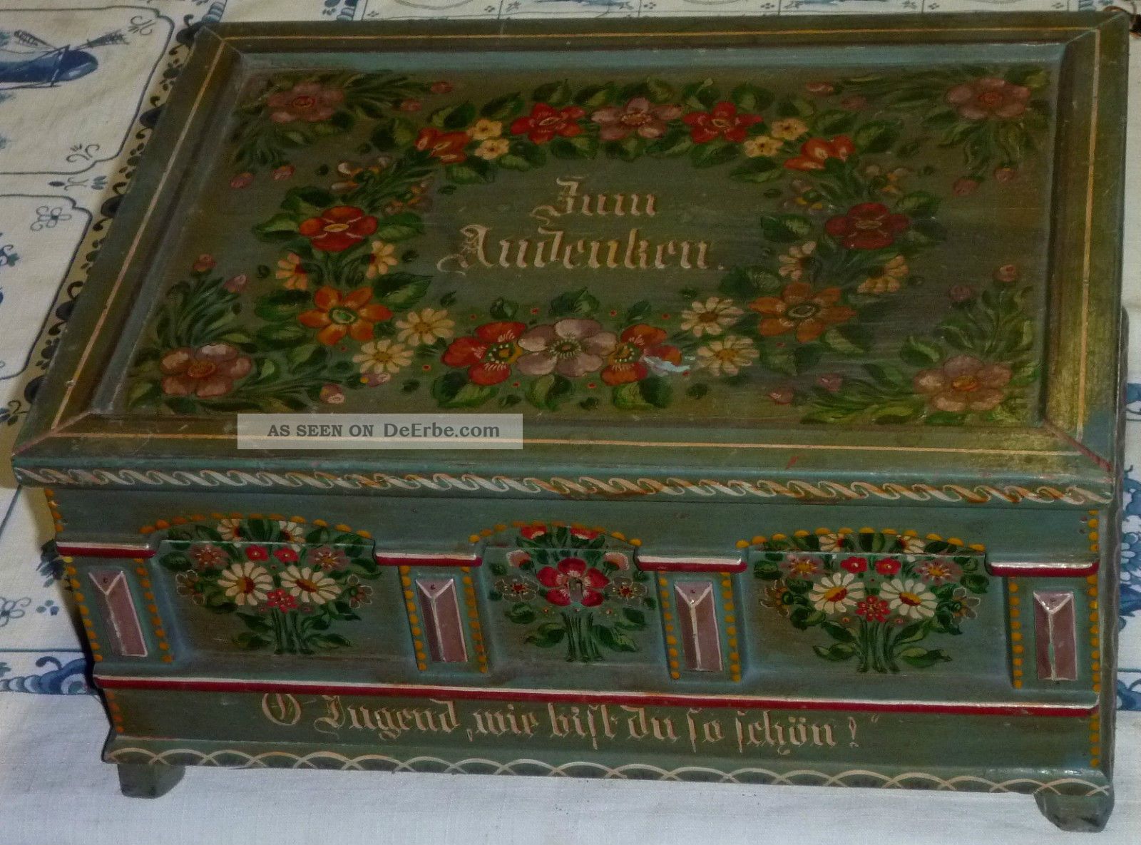 Alte,  Seltene Schatulle,  Nähkasten,  Truhe Um 1910,  Jugendstil,  Handbemalt, Antike Originale vor 1945 Bild