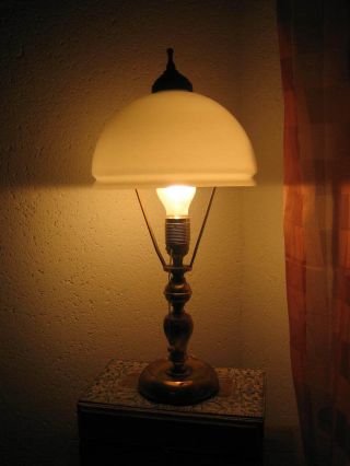 Tischlampe Art Deco Messing Bronze Alt Antik Glasschirm Lampe Leuchte Bild