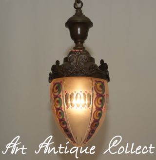 Rarität Um 1920 Art Deco Nouveau Lampe Deckenlampe Pendelleuchte Messing Glas Bild