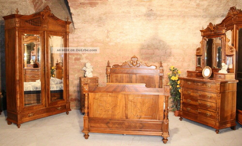 Wunderschönes Elegantes Schlafzimmer Um 1880 In Nussbaum Kompletteinrichtungen Bild