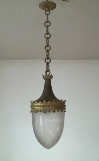 Jugendstil Lampe Deckenlampe Geschliffenes Glas Bronze Messing Um 1910 Bild