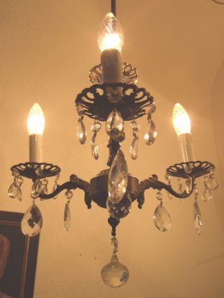 ▬ Kronleuchter Kristall 3 - Fl.  Bronze - Lampe Filigran&antik Shabby Lüster Vintage Bild