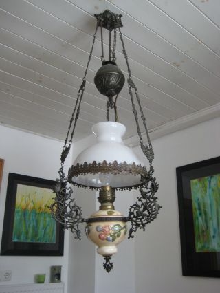 Antike Petroleumlampe Deckenlampe Hängelampe Jugendstil 1900 Elektrifiziert Bild