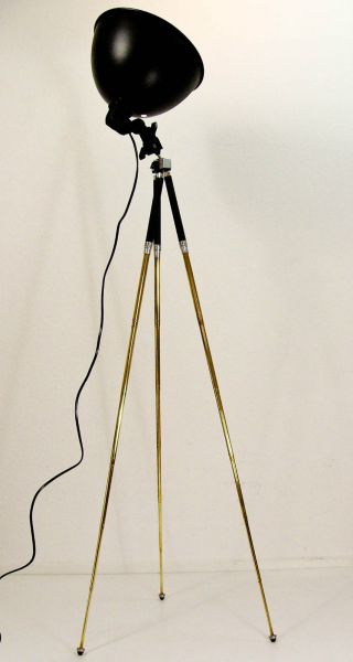 Stehlampe Dreibein Messing Stativ Scheinwerfer Lampetripod Vintage Stil 70 Bild