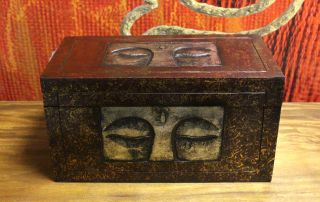 Truhe Schatztruhe Buddha Rot Braun Silber Massiv Kiste Box Aufbewahrung 60cm Bild