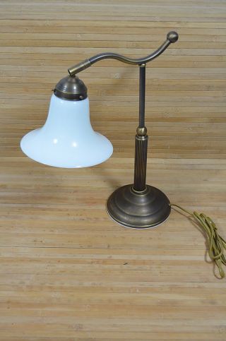 Schreibtischlampe Berliner Tischlampe Bogenleuchte Sekretärlampe Messing Glas Bild