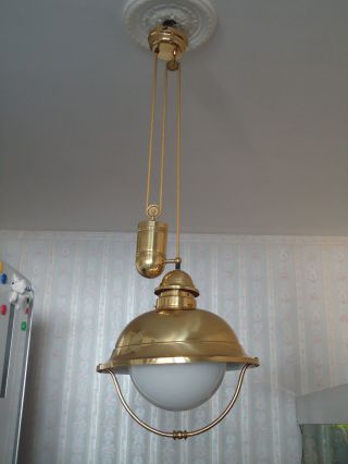 Stilvolle Messing/milchglas Zuglampe Deckenlampe Im Jugendstil Art Deco Bild