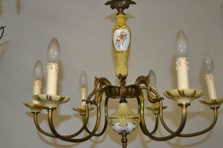 Französische Antike Lampe,  Alter Kronleuchter Messing - Porzellan Lampe Bild