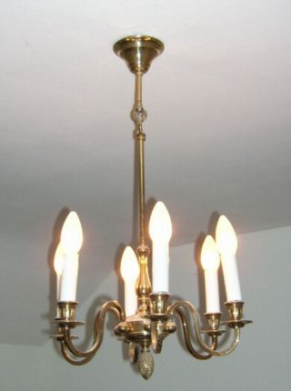 Messing - Kronleuchter 6 - Flammig Für 6 Kerzenbirnen E - 14 Fassung Top Bild