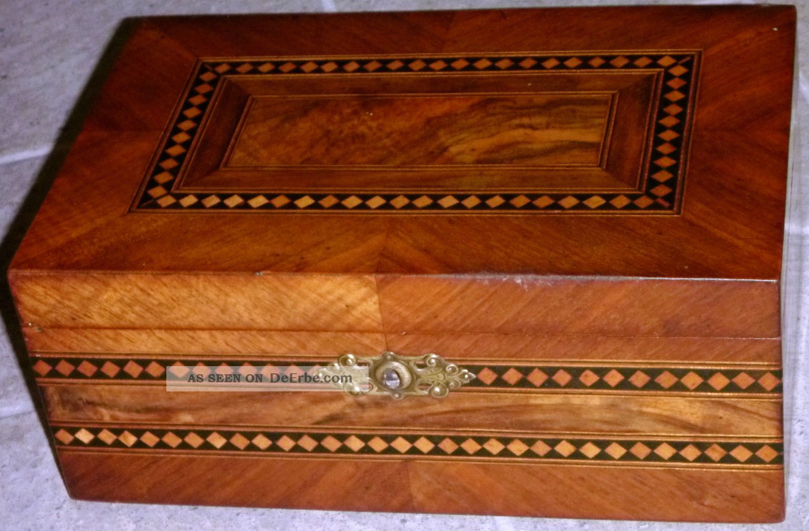 Alte Schatulle,  Nähkasten Um 1890,  Jugendstil,  Intarsien,  Nussbaum Antike Originale vor 1945 Bild