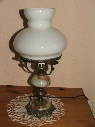 Große Elektrische Petroleumlampe Tischlampe - Lampe Mit Onyxfuß Bild