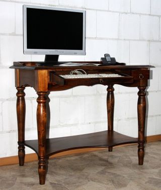 Computertisch Schreibtisch Sekretär Pc Tisch Massiv Holz Wenge Nußbaum Braun Bild