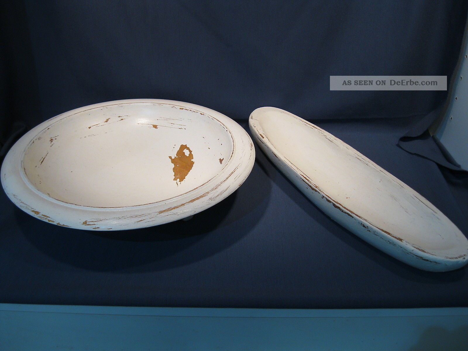 2 Stück Holzschale 41cm Lang Und 32cm Durchmesser Shabby Stil Stilmöbel nach 1945 Bild