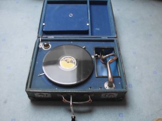 Grammophon,  Antikes Koffergrammophon,  Supra Electric Patented,  146902 Lederkoffer Bild