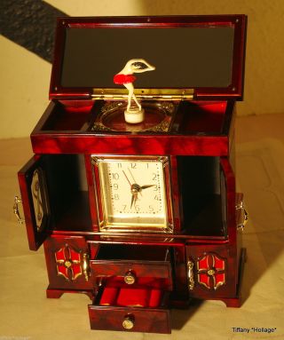 Schmuckkästchen - Spieluhr,  Schmuckdose Mit Uhr,  Spiegel,  Tanzende Balleriena Bild