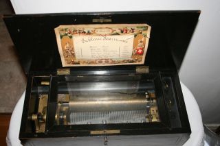 Antike Sehr Große Walzen - Spieluhr Mit 6 Lieder Um 1880 Lang 43 Cm Bild