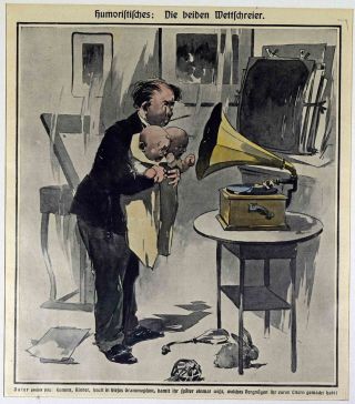 Alter Stich Handcoloriert Um 1900 - Grammophon Bild