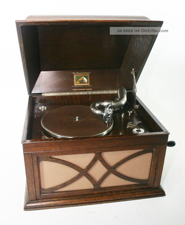 SchÖnes Und Originales His Masters Voice Model 104 Tisch Grammophon Gramophon Mechanische Musik Bild
