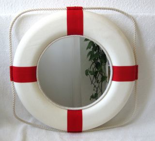 Großer Deko Rettungsring Mit Spiegel Ø 50cm Rot - Weiß Bild