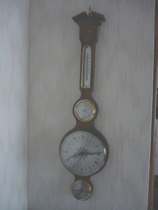 Wanduhr Uhr/barometer/ Thermometer 60er 70er Retro Vintage Holz Hygrometer Bild