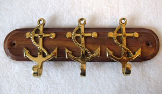 Hakenleiste Mit 3 Anker Aus Messing Und Holz Breite Ca.  18cm Schlüsselbrett Bild