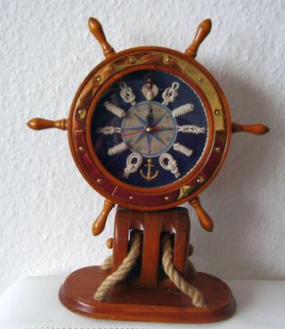Quarz Uhr Tischuhr Standuhr Nautik Maritim Steuerrad Auf Winde Seemannsknoten Bild