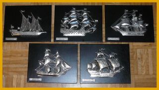 5 Maritime Relief Metallbilder Auf Holzplatten Leder Segelschiffä Bild